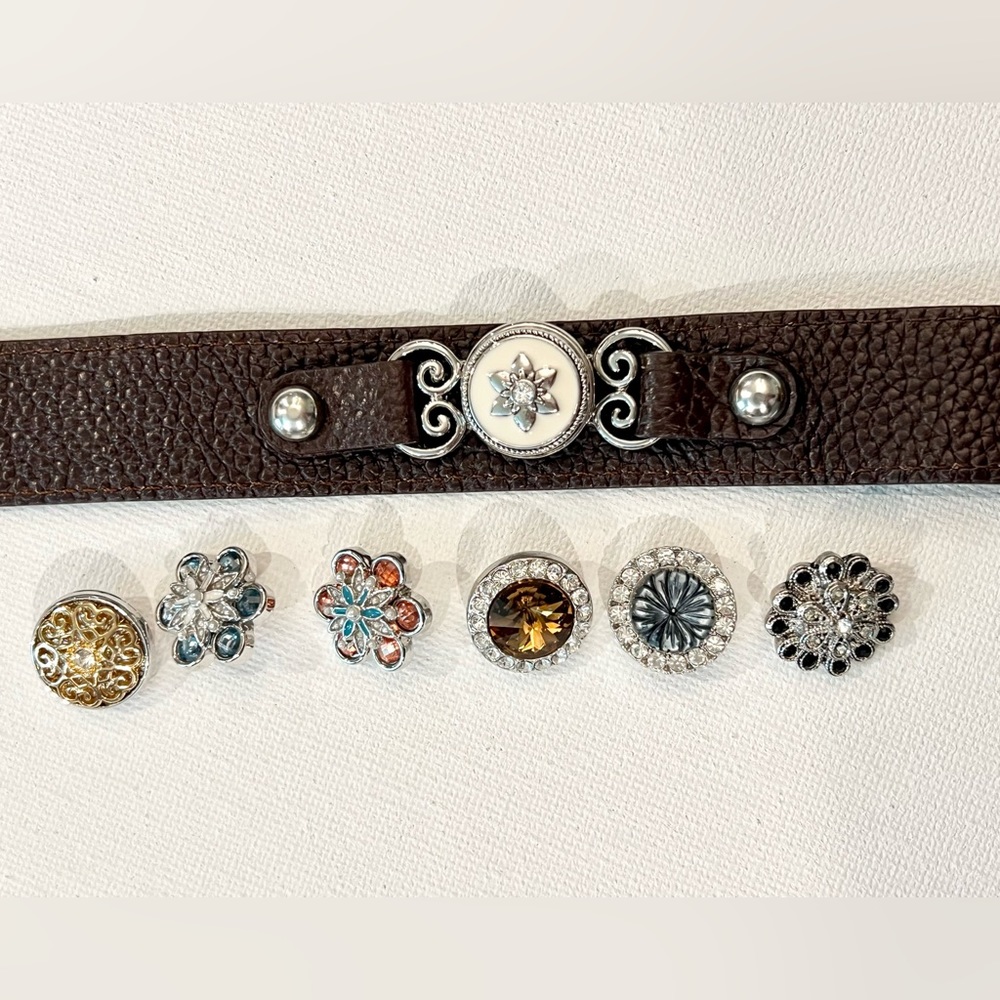 Brown Faux Leather Strap Bracelet w/ changeable Jewel Face